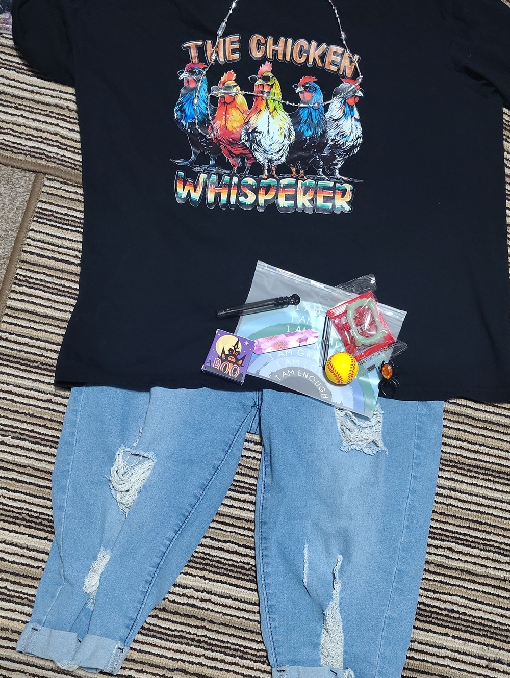 #0261 Women Destructed Black 'Chicken Whisperer' Combo